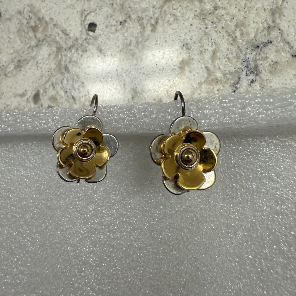Two‎ Tone Flower hook drop  earrings